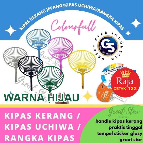 KIPAS KERANG JEPANG/KIPAS UCHIWA/RANGKA KIPAS-VARIASI WARNA HIJAU
