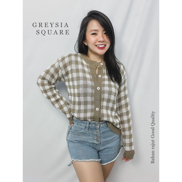 MDLV ~ Greysia Square Rajut Cardigan Wanita Cardigan Motif Kotak Fashion Wanita