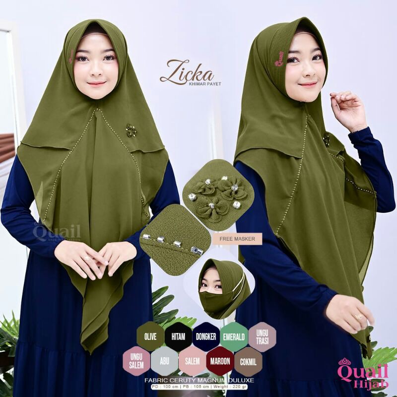 Hijab Instant Terbaru Zicka Khimar Payet Original by Quail / Style Hijab / Model Hijab Terbaru