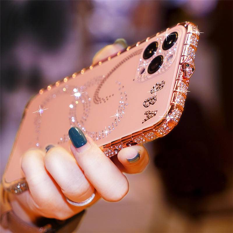 Case Bumper Metal Hias Berlian Imitasi Glitter Untuk iPhone 13 12 11 Pro MAX X XS MAX XR