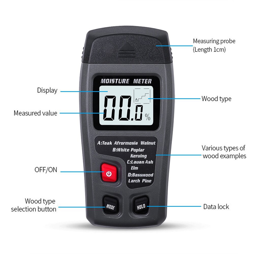 Wood Moisture Meter Kayu Alat Ukur Kadar Air Kayu Kertas Meja Lemari Ukiran MT-10 MT10