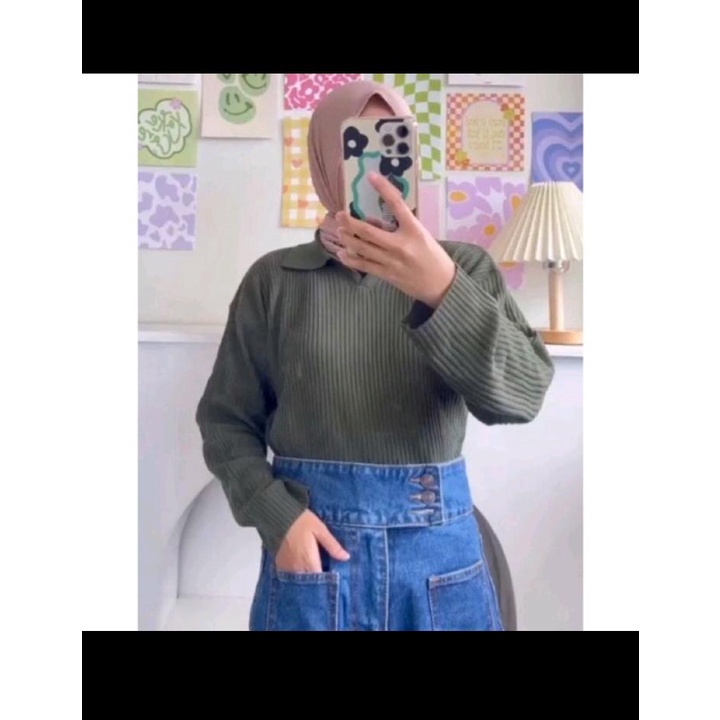 GEANY KERAH POLO / AERIS KNIT TOP / BLOUSE RAJUT KERAH V / COLLAR CROP / KOREAN VNECK CROPTOP / POLO KNIT CROP / ATASAN WANITA BERKERAH POLO / BLOUSE RAJUT