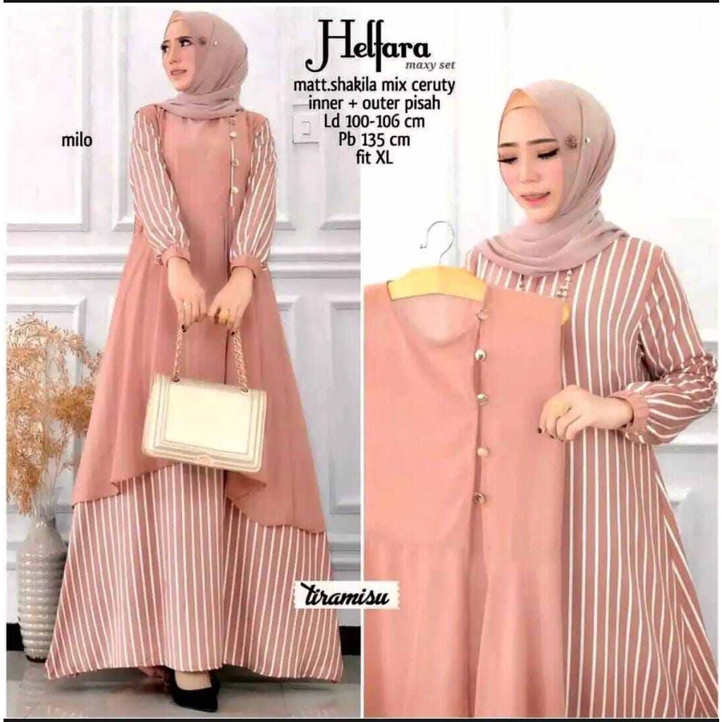 DRESS WANITA MEWAH ELEGAN HELFARA INNER + OUTER CERUTY BABY DOLL GAMIS TERBARU 2022