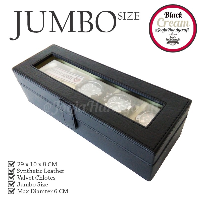 JUMBO Size Kotak Jam Tangan Isi 5 Black Cream / Tempat Jam / Watch Box