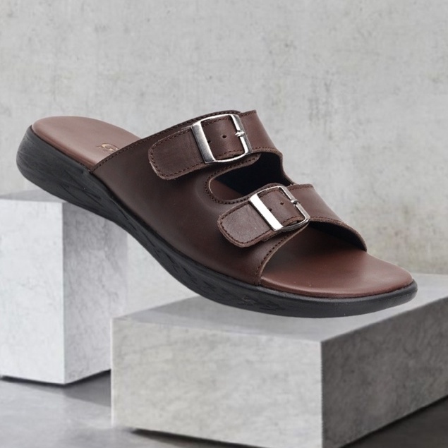 MOZZA BROWN (KULIT ASLI) |ManNeedMe x GREATA| Sandal Pria Casual Sendal Slip On Kulit ORIGINAL