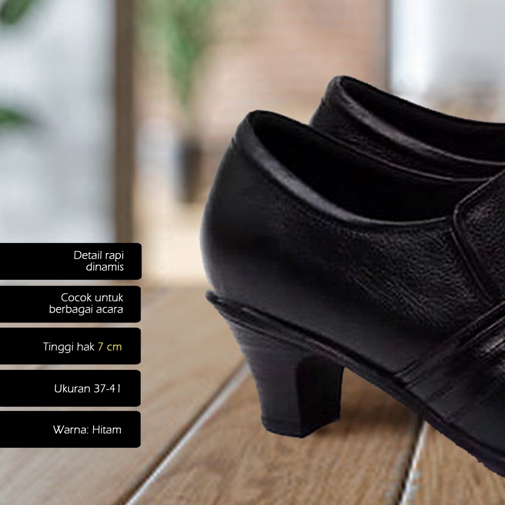 SEPATU PANTOFEL WANITA/ SEPATU KERJA WANITA HITAM/ SEPATU FORMAL HAK 7 CM ZHAFIA