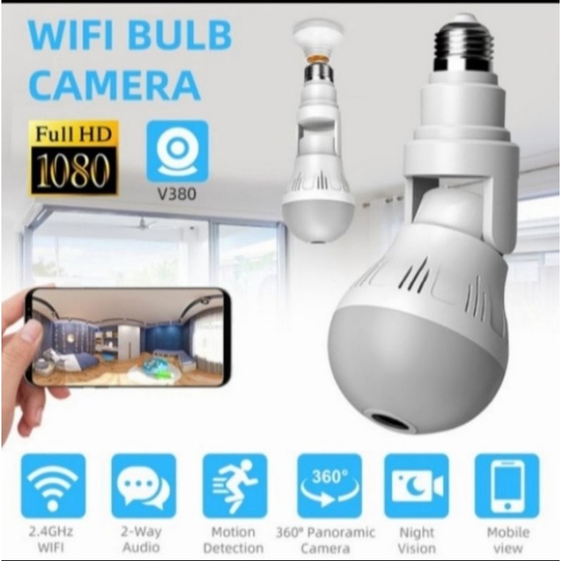 KAMERA CCTV LAMPU IP WIRELESS PANORAMA FISHEYE 360 v380 (BOHLAM / BULB) 8MP App v380