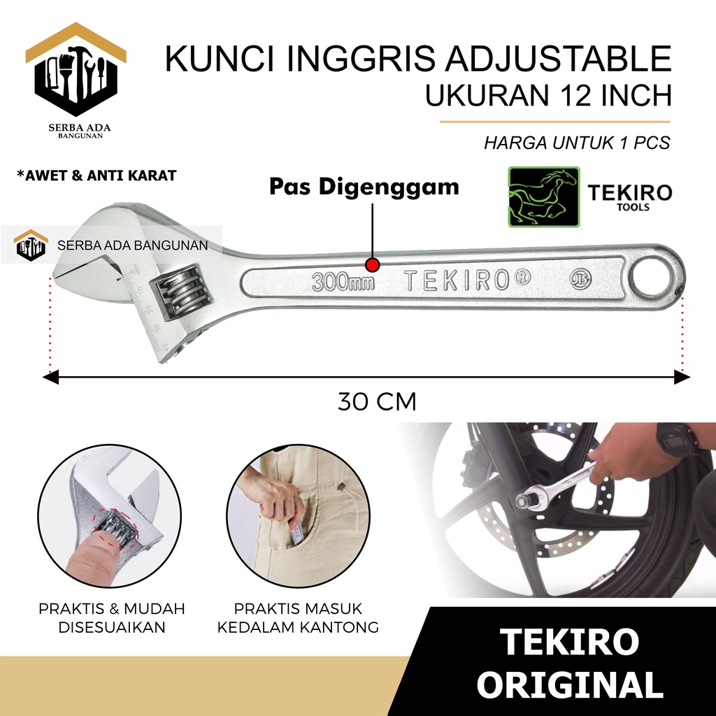 TEKIRO Kunci Inggris 8&quot; 10&quot; 12&quot; / Adjustable Wrench 8 10 12 INCH Type EU