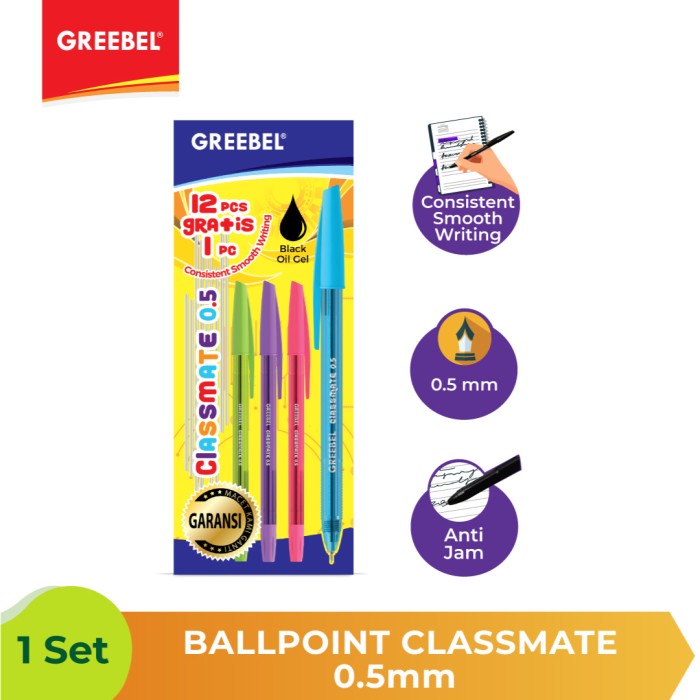 

Ballpen Pulpen Greebel Ballpoint Classmate0.5 Black - 12pcs.