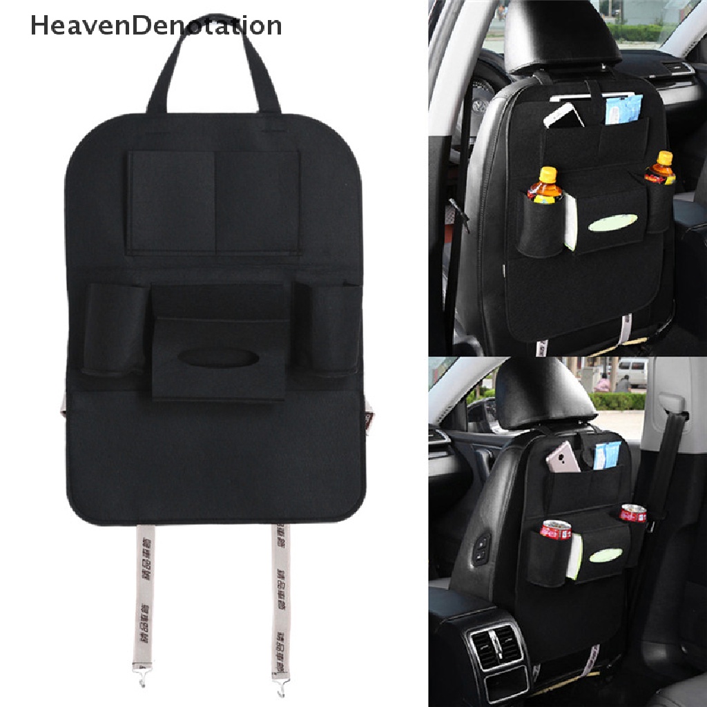 (Heavendenotation) Tas Penyimpanan / Organizer Multi Saku Warna Hitam Untuk Belakang Jok Mobil