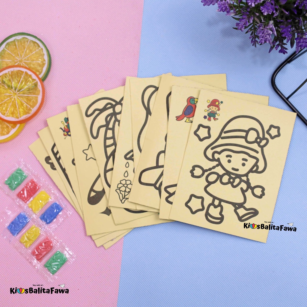 (SATUAN) Mainan Pasir Anak Pre School Gambar Mewarnai Mini DIY Kreatif Gambar Edukatif Murah Pasir
