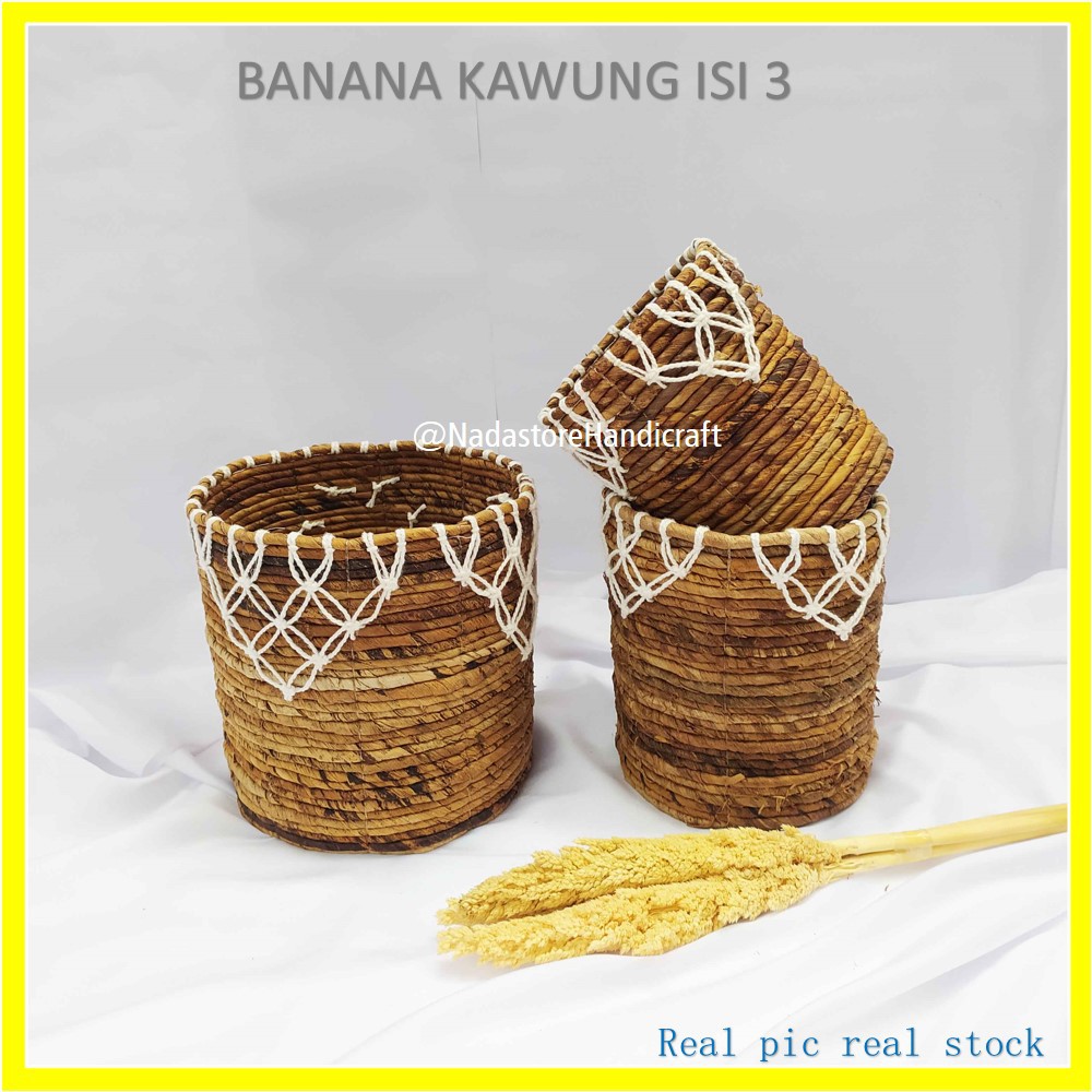 Nadastore Keranjang Banana Rajut Macrame ISI 3 / Banana Basket Kawung isi 3 PCS 20 x 18 cm x 15 cm