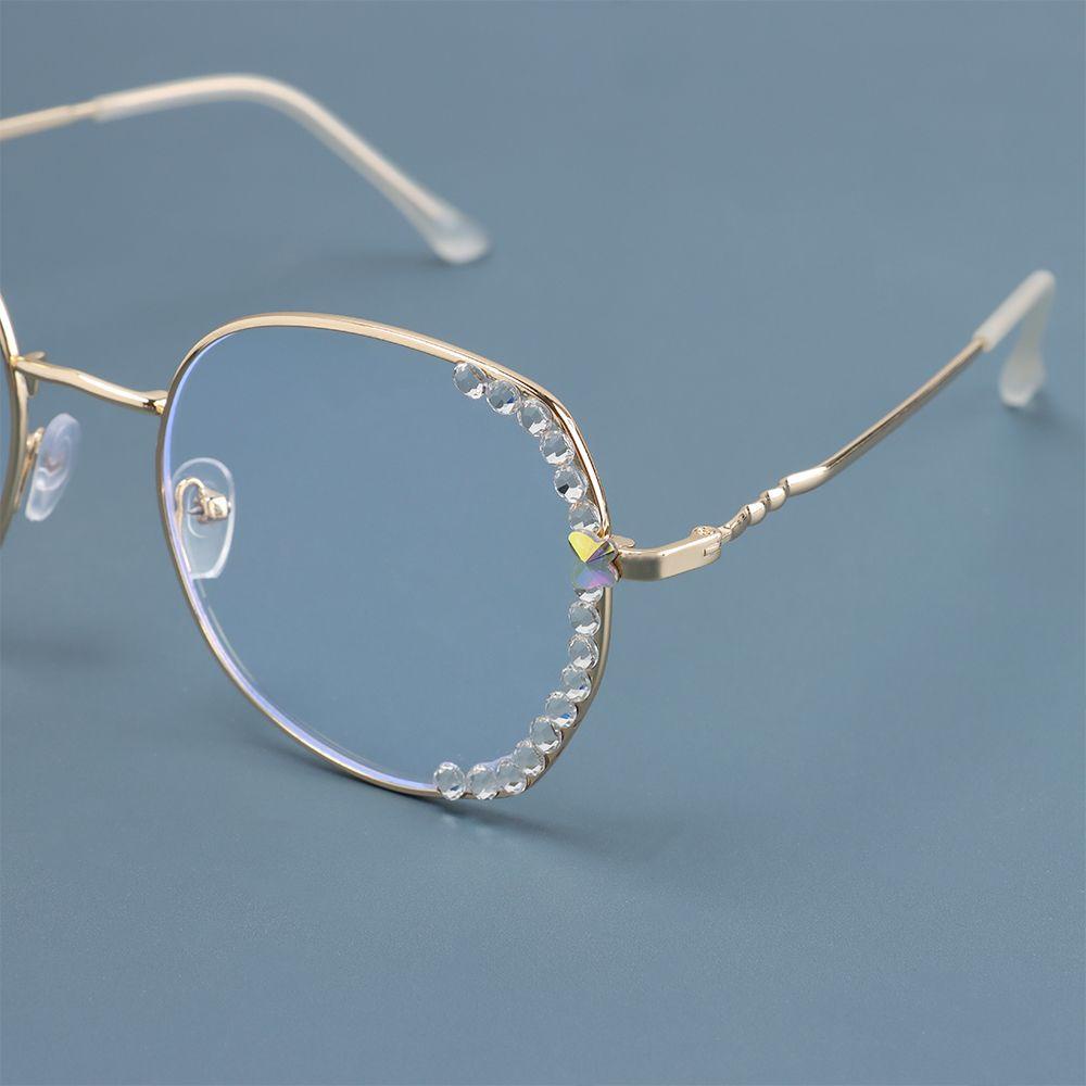 R-flower Vintage Square Glasses Vision Care Spectacles Perlindungan Radiasi Berlian Imitasi Eyewear