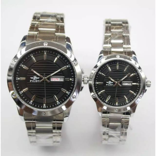 Jam Tangan Couple Pilot Original Anti Air Tanggal Hari Strap Rantai