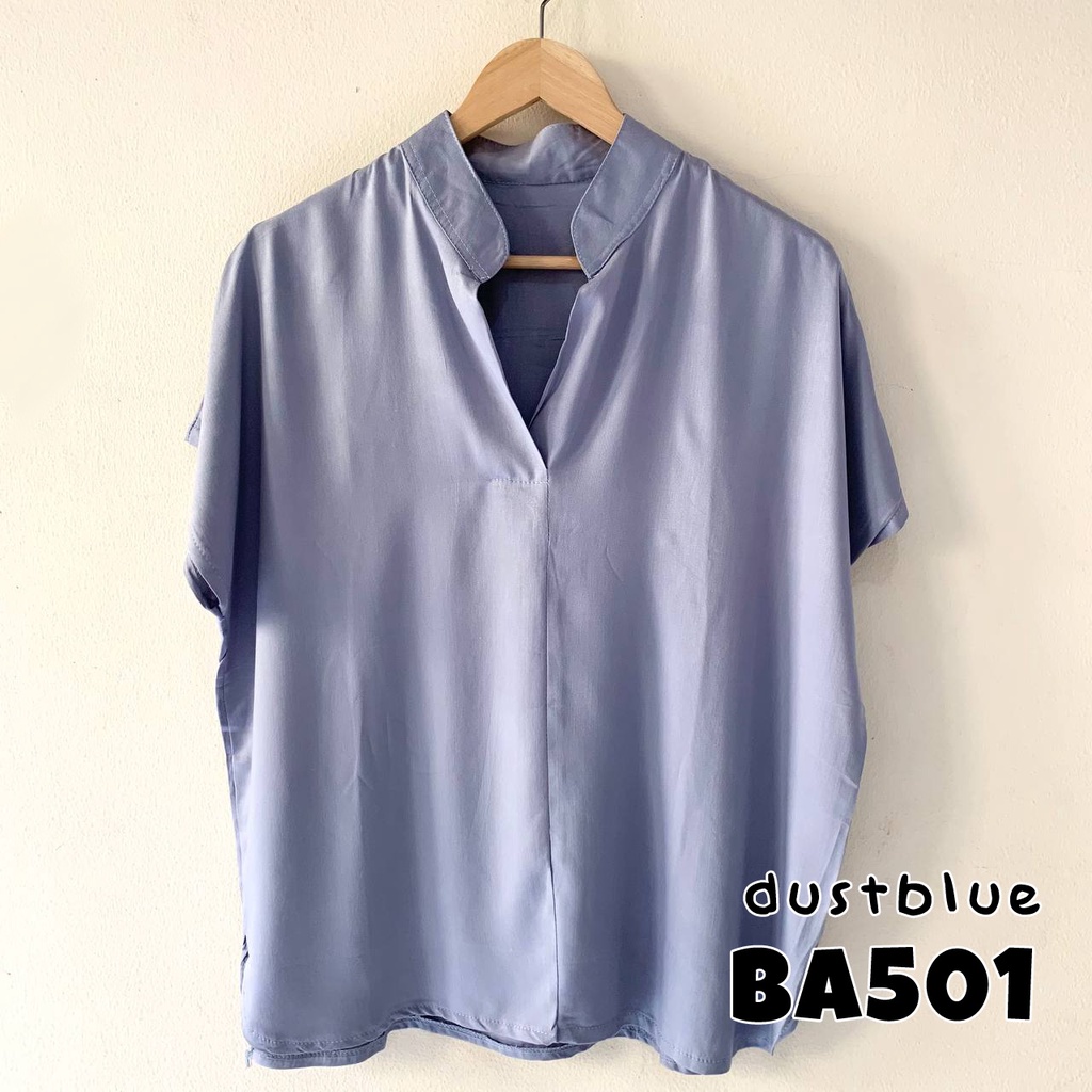 Blouse wanita / cewek polos lengan pendek simple pergi kerja kantor kuliah casual top fashion -501-4