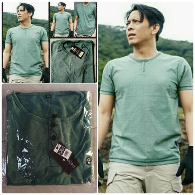 Henley Ariel Noah Hijau Lengan pendek T-shirt GRLT / Kaos Baju Greenlight