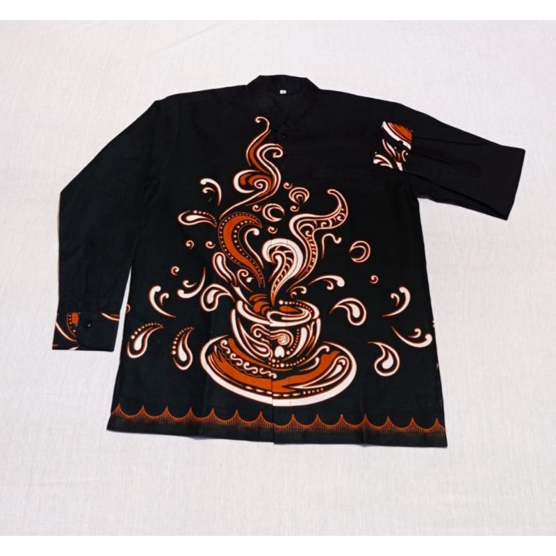 Batik Solo Halus Sarung Setelan Baju Koko Kopi Hitam