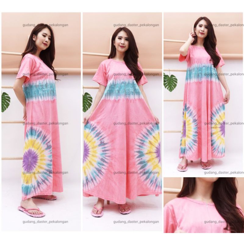 Daster Panjang Semata Kaki DALILA   bahan kaos 30s Resleting Depan Busui Bumil Lengan Pendek-DALILA PINK