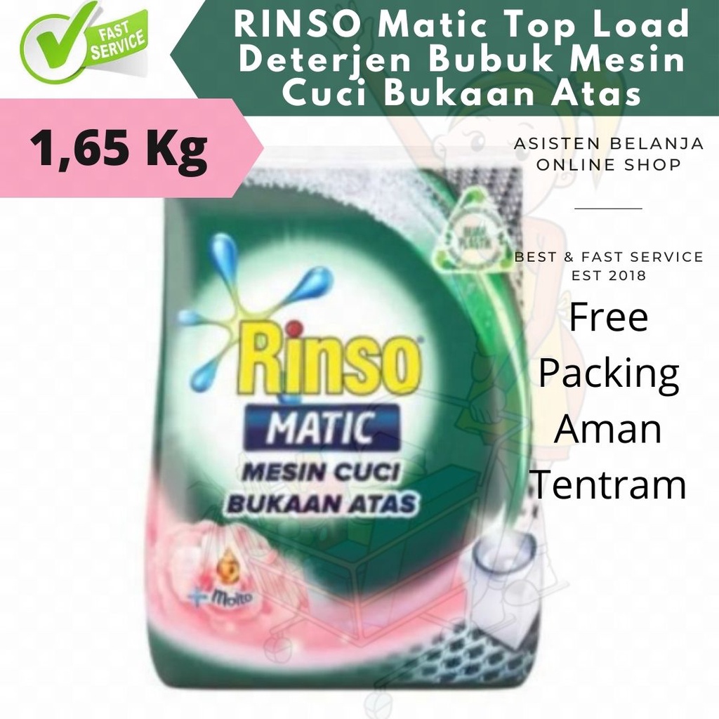 RINSO Matic TOP LOAD +Molto Bubuk 1,65 Kg Deterjen Bubuk Mesin Cuci Bukaan Atas 1.65Kg