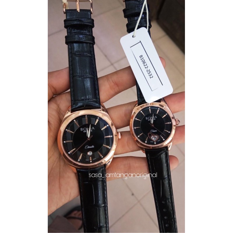 Jam Tangan Bonia B10622-2532 Original Hitam Rosegold Couple