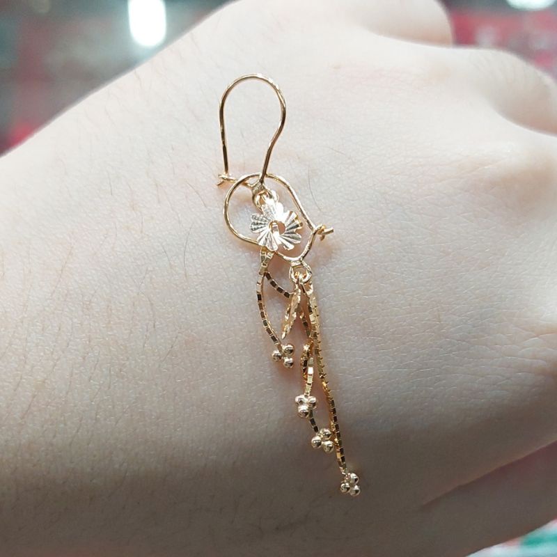 anting panjang bunga emas asli cantik