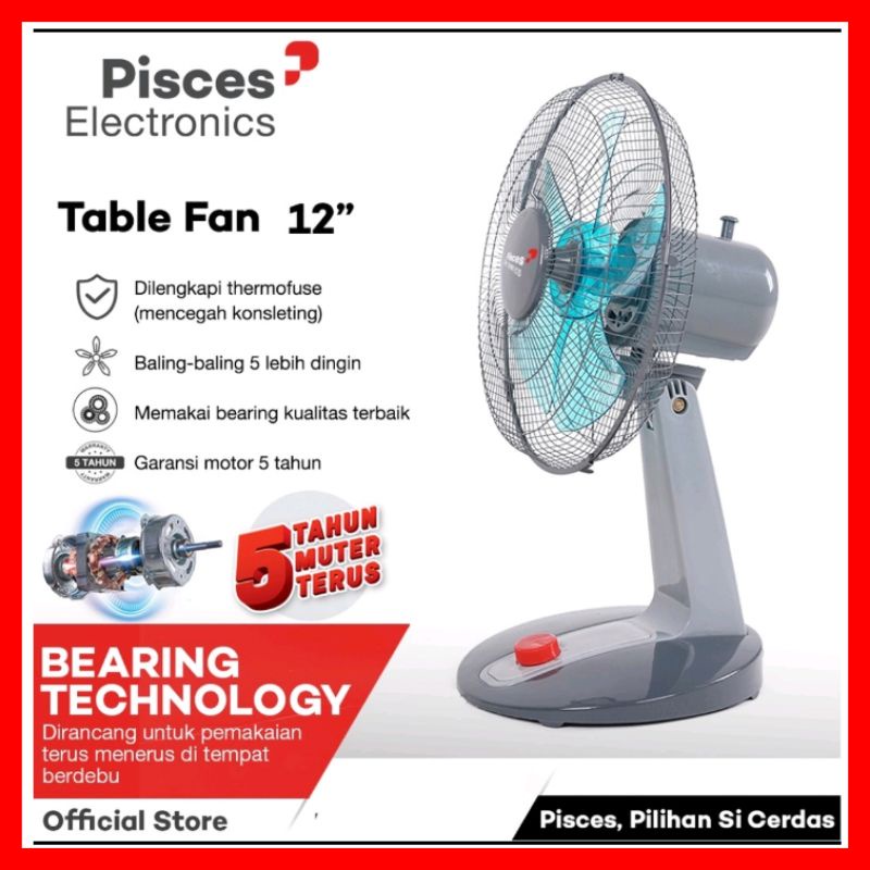 PISCES 12 inch Kipas Angin Meja Dan Dinding 1290 PRO dengan Teknologi Bearing &amp; Thermofuse