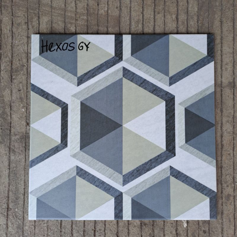 keramik lantai garasi / teras / balkon tidak licin motif wajik hexagonal 40x40 HEXOS GREY