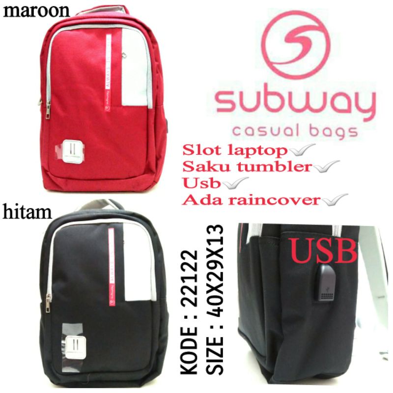 TAS RANSEL SEKOLAH ANAK PEREMPUAN SUBWAY 22122 TERBARU ADA RAINCOVER  HARGA TERMURAH WARNA HITAM DAN MAROON