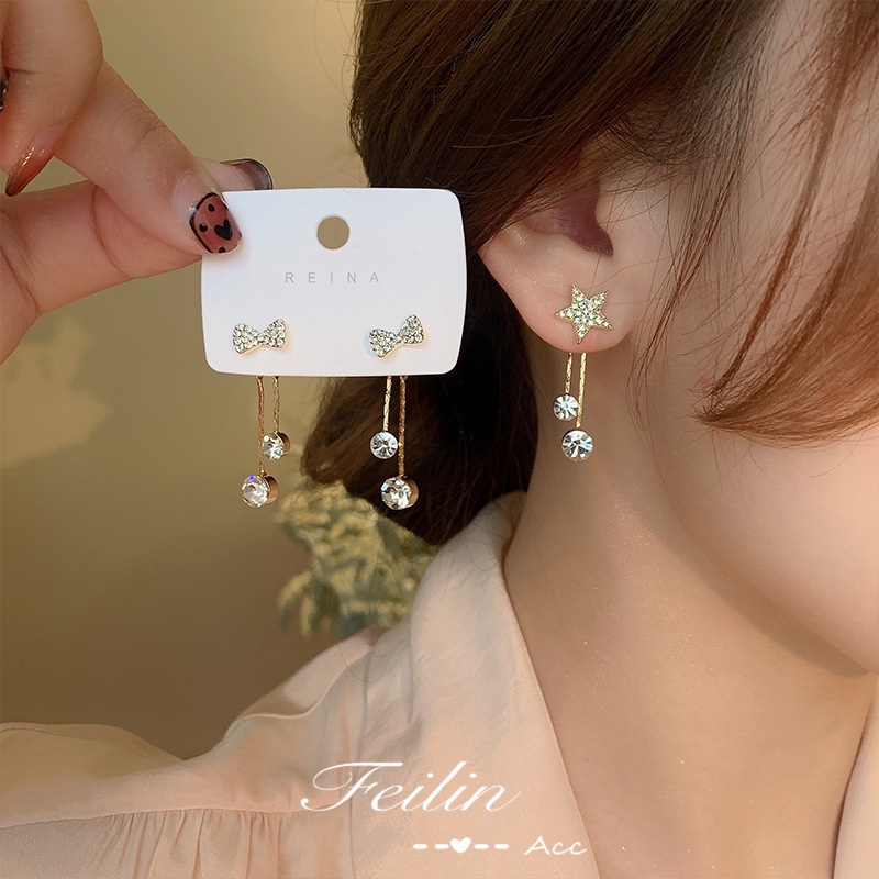 Anting Tusuk Sterling Silver 925 Desain Pita Untuk Wanita | Anting Bentuk Bintang | Aksesoris Rambut Untuk Wanita | Anting Bahan Stainless Steel | Kotak Hadiah Untuk Hadiah