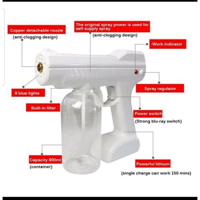 NANO SPRAY GUN DISINFEKTAN WIRELES PROTABLE 800ML UV-ALKOHOL SEMPROTAN