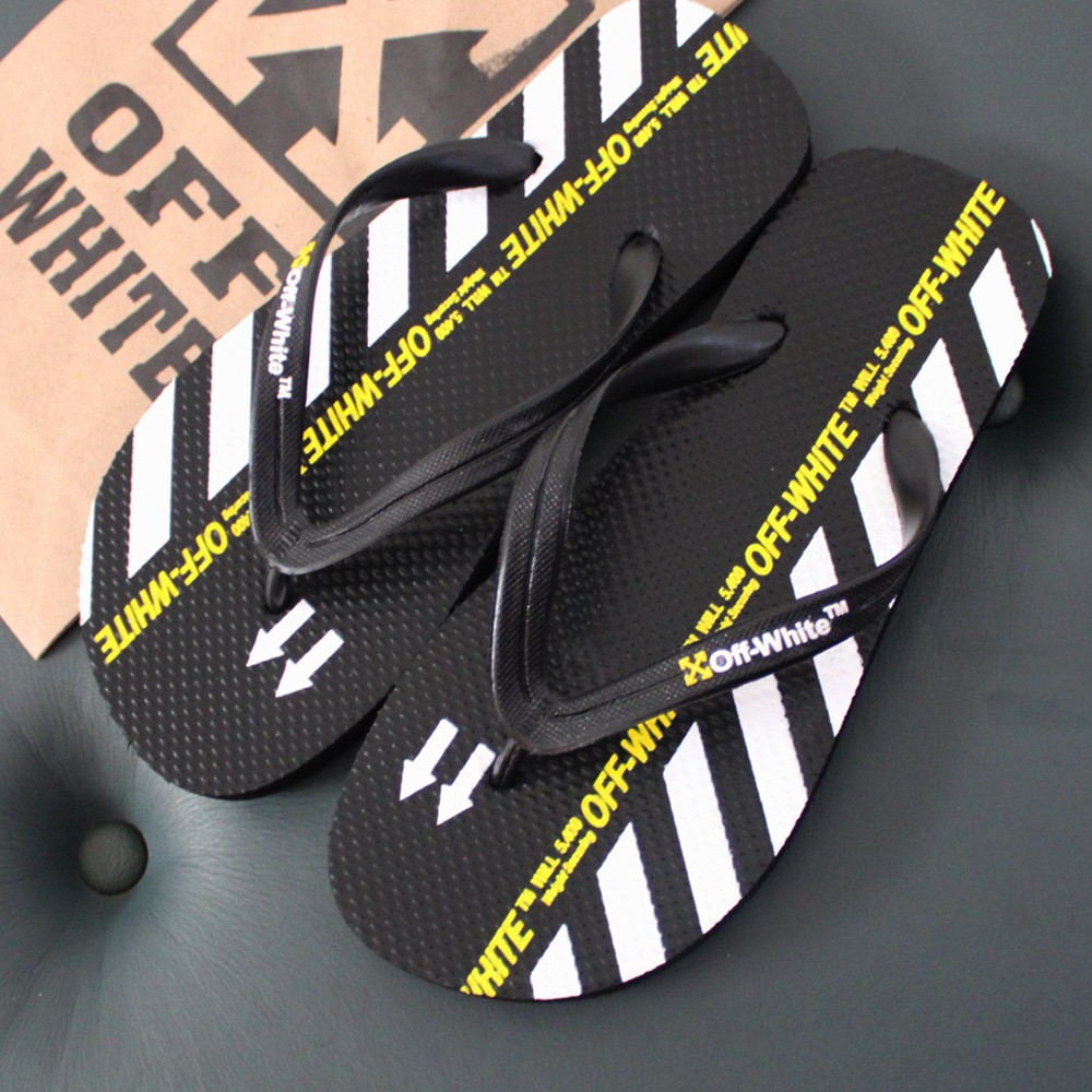 Sendal Jepit Distro Pria Wanita Vans Off White Strip Kuning Sandal Keren Murah Free Paper Bag
