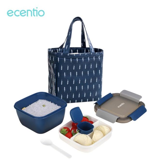 ecentio kotak makan 1.1L lunch box&tas bekal set anti bocor BPA free