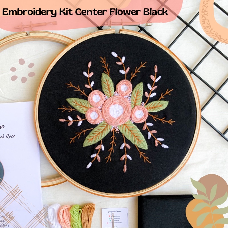 Embroidery Kit Center Flower Black Rose- Paket Sulam Tangan