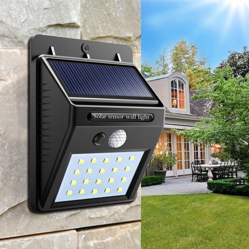 Lampu Solar Sensor Gerak Outdoor 20 LED 460 Lumens Weatherproof - Black