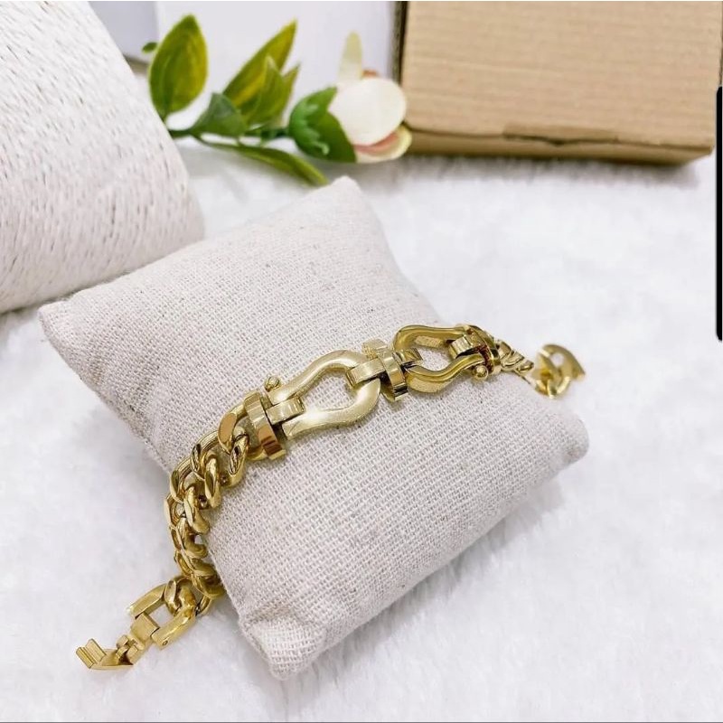 Gelang Titanium asli Rantai Gold Rantai tebal Premium Quality Kilau anti karat Bracelet Stainless Steel Branded Band T007