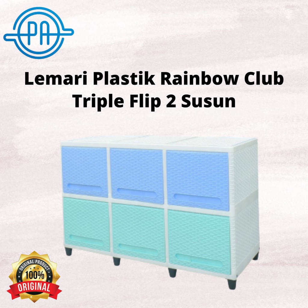 LEMARI PLASTIK RAINBOW CLUB TRIPLE FLIP 2 SUSUN LEMARI PAKAIAN RAK PLASTIK