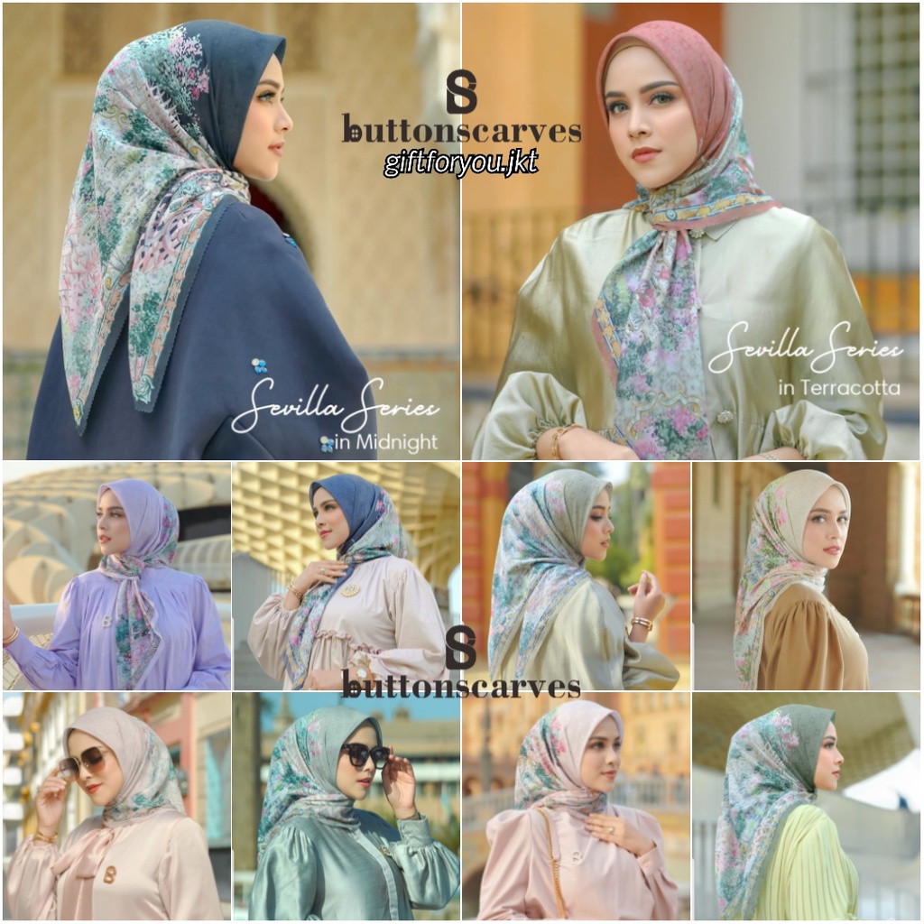Buttonscarves Sevilla Series Original Kerudung Midnight Butter Amarilla Lavanda Marina Florecer Dulc