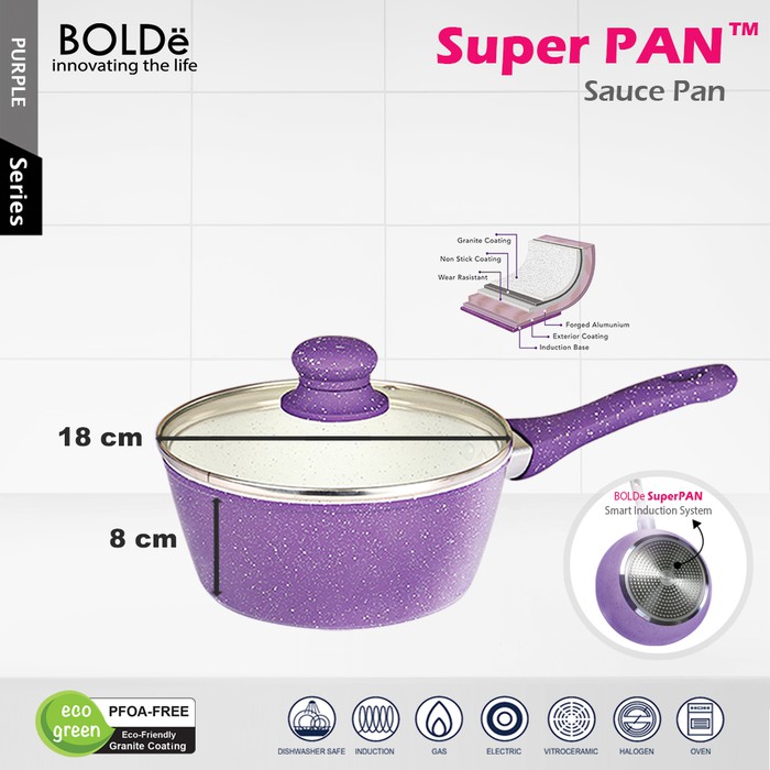 Panci Super Pan Bolde Sauce Pan 18 CM Lid Granite Coating Free Bubble