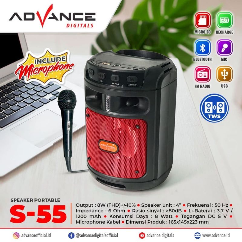 Advance Speaker Portable Bluetooth + Mic Kabel S-55