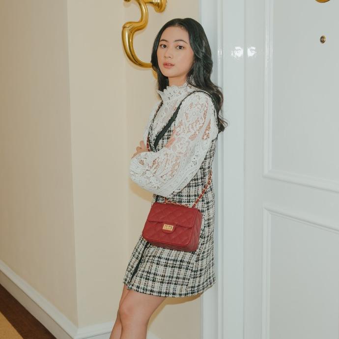 Tas Wanita Flap Bag Claire Square Maroon Merche