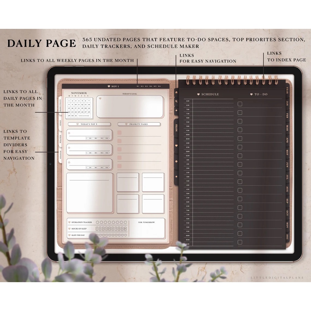 Digital Journal &amp; Planner - Undated Folio Life Planner for Goodnotes, Notability, Xodo, (Full Page &amp; Tabs Hyperlinked)