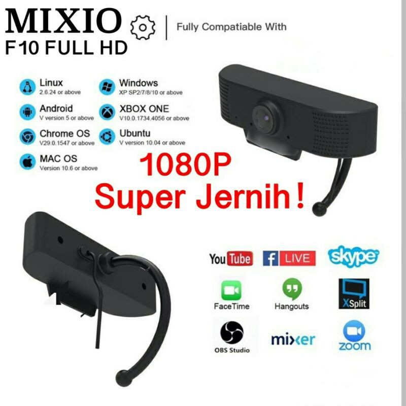MIXIO F10 Full Hd Webcam 1080P With Microphone FULL HDSUPER JERNIH TOP QUALITAS NO.1 with mic