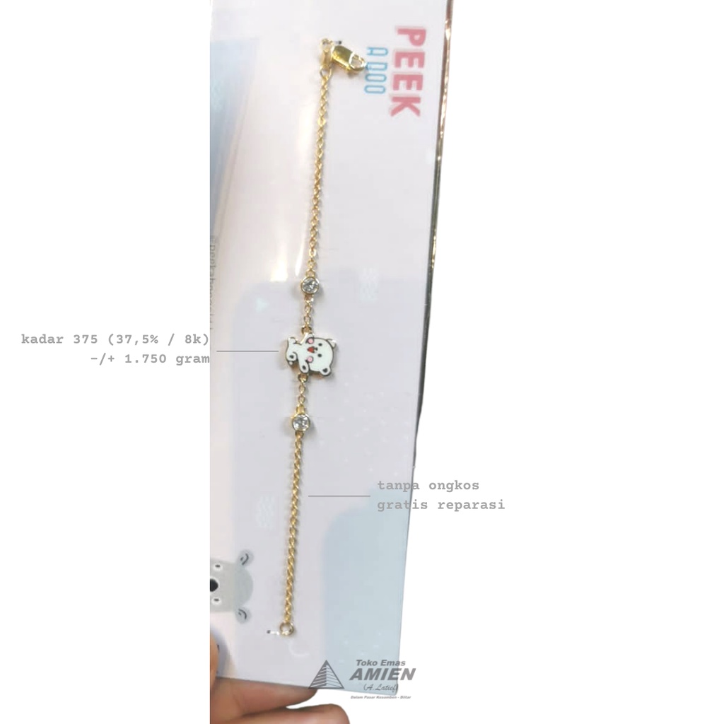 Toko Emas Amien Gelang Anak Emas Asli CMIP Kadar 375 (37,5% / 8K) 1.750 Gram - Bracelet Peek A Boo S