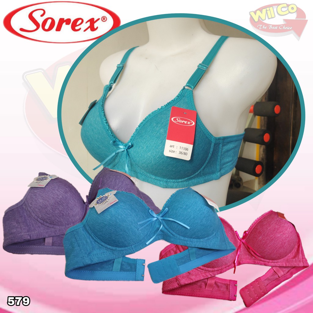 K579 - BRA/BH WANITA SOREX BUSA TIPIS TANPA KAWAT DUA PENGAIT SIZE 34 - 40