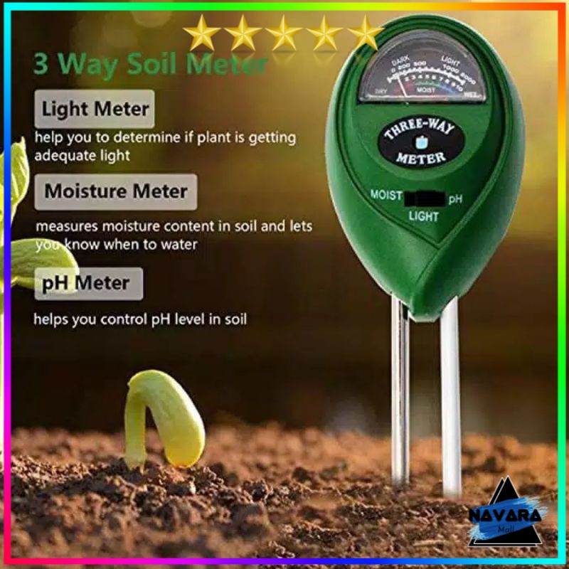 Soil Analyzer Kelembaban Tanah Tester Meter Moisture Meter PH Meter Sunlight Meter Suhu Alat Ukur 3 in 1 Hedao