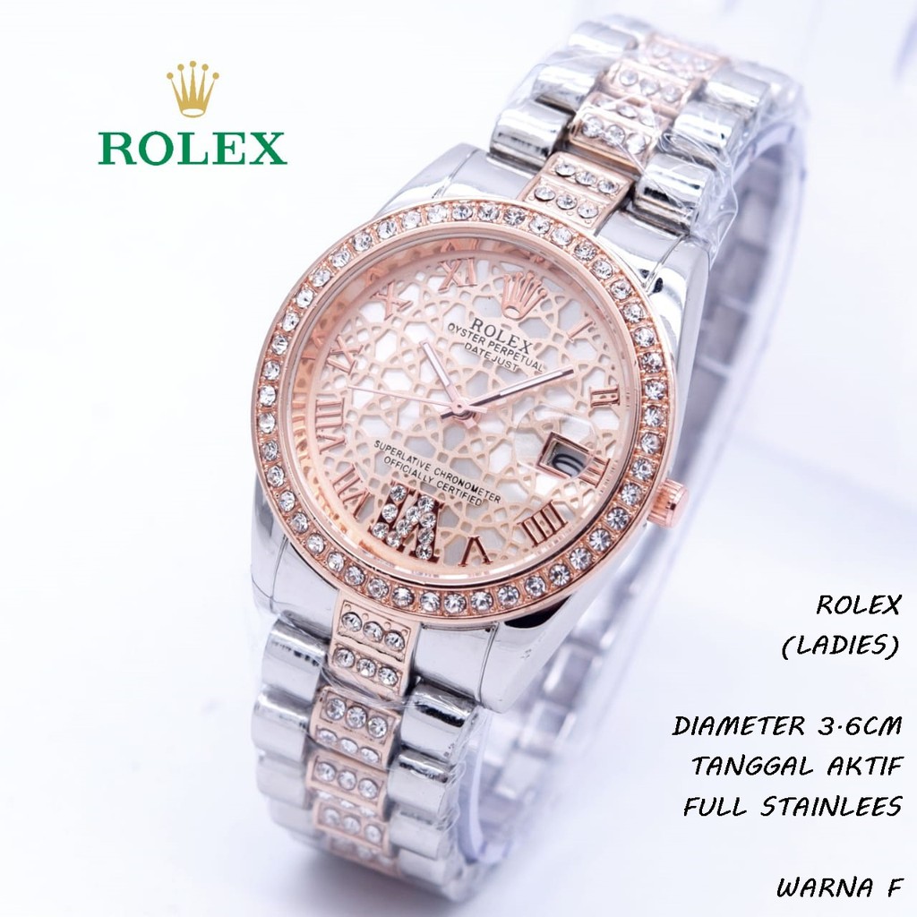 JAM TANGAN WANITA ROLEX MADU RANTAI TANGGAL AKTIF