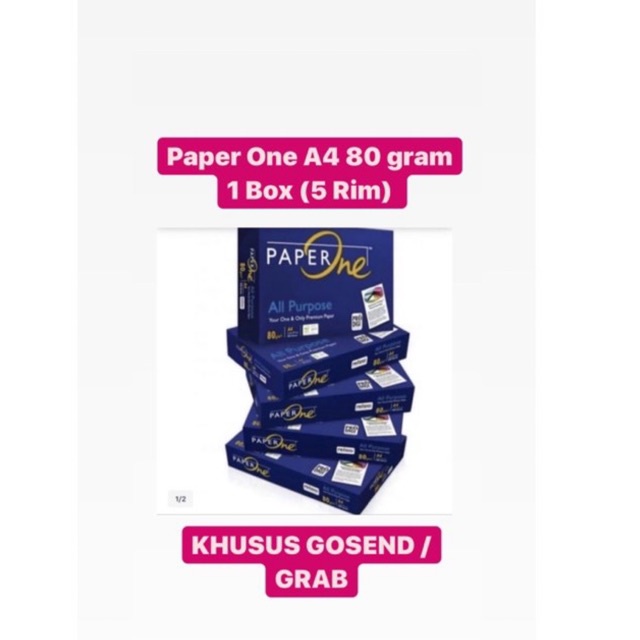 

PAPER ONE A4 80 GRAM FOTOCOPY PAPER MURAH /PRINT PAPER HVS KHUSUS GOSEND GRAB MAX : 2 BOX