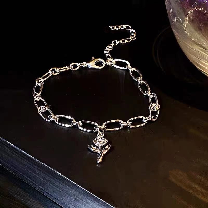 New Rose Flower Bracelet All-match Female Ins Niche Design High-level Cold Wind Sweet Heart Jewelry