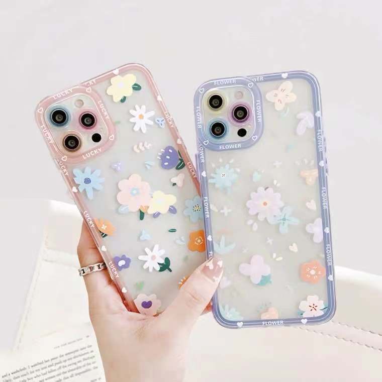 Soft Case TPU Transparan Motif Bunga Untuk Iphone 14 13 12 11 Pro mini 8 7 6 6s Plus X XS Max XR