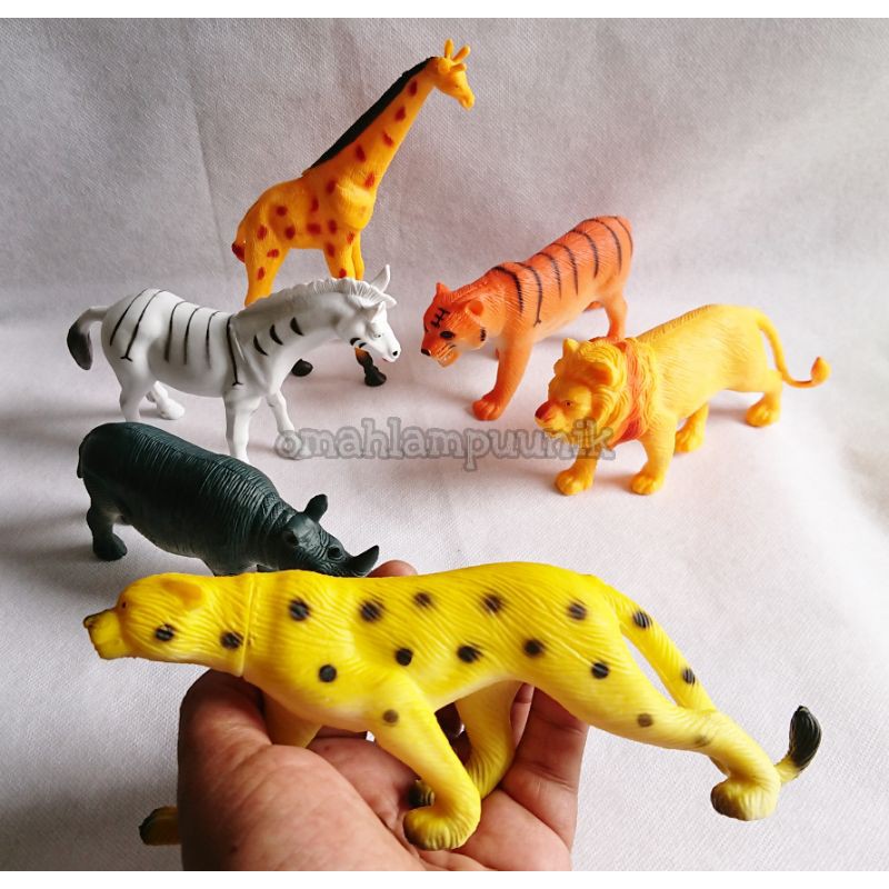 Mainan Anak Miniatur Hewan Karet/ Binatang Liar Karet/ Zoo Animal Karet Isi 6 Pcs